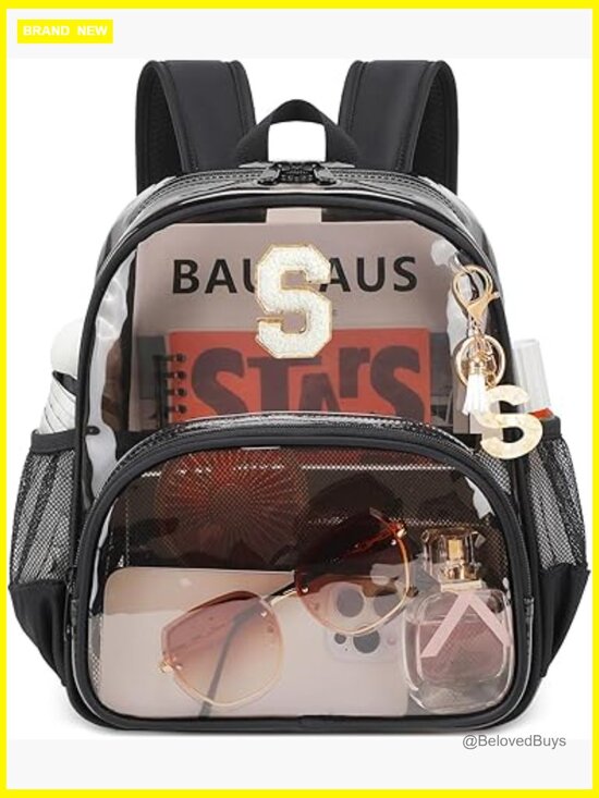 Clear Stadium Backpack 12x6x12 Mini Transparent Bookbag with Letter Patch Tassel main image 7
